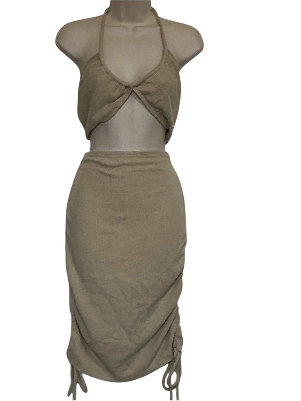 NWT Beige Botany 2 Piece Tan Ribbed Halter and Skirt Size Medium Hot Girl Summer
